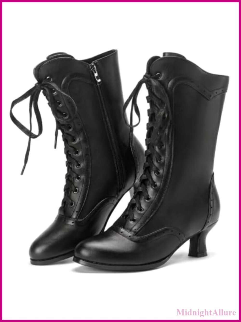 Women's Victorian Lace Up Ankle Boots Kitten Heel Synthetic Witch Booties